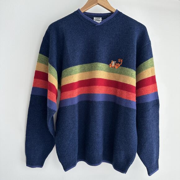 Disney Other - Vintage Disney Tigger Sweater Mens Large Lambswool Winnie 90s Rainbow Stripe